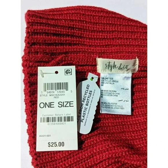 Style Co Women's Solid Shine Tech-Tip Cuffed Beanie Red O/S (MSRP $25) - Picture 4 of 5